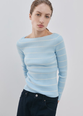 NEW Mango Boat-neck knitted sweater SKY BLUE SIZE M/100%AUTHENTIC