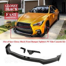 For Infiniti Q60 2017-2022 Gloss BLK ST Style Winglet Front Bumper Lip W/Canards