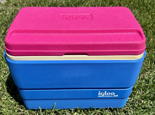 Vtg~Igloo Legend 28 Cooler~Teal Pink White~1980s 1990s~Retro Colorful~Glamping!