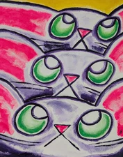 Cat Painting Original Bunny Cats Abstract Folk Art By Samantha McLean (8x10in.)