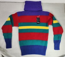 Ralph Lauren Vintage Medium Turtleneck Sweater 100 Wool Multicolor Striped RARE