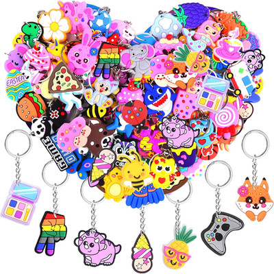 80Pcs Random Different Keychains Cute Keyring Bulk for Party Favors Classroom Pr