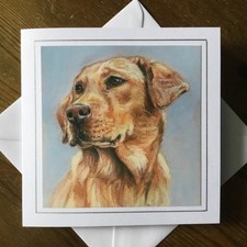 Golden Retreiver Dog Pastel Art Greeting Card - Quality Print -Free Shipping 
