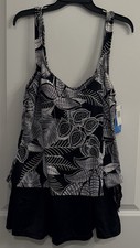 Maxine of Hollywood Azul Swim Dress Skirt Black White Modest NWT Size 16