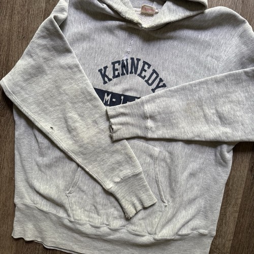 Vintage Gray 1970s Champion Reverse Weave Hoodie Kennedy Eagles Size Medium - Picture 4 of 7