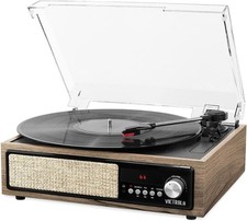 Victrola The Midland VTA-67 3-in-1 Bluetooth Record Player Farmhouse Walnut open