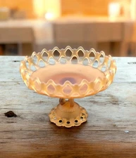 Vintage Westmoreland Frosted Amber Glass Doric Pattern Satin Compote Pedestal