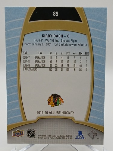 ๐ฅ 2019-2020 UD Allure #89 Kirby Dach Rookie Card โ Chicago Blackhawks ๐ฅ - Picture 2 of 2