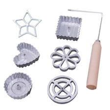 7 Pieces Rosettes & Timbale Set Rosette Timbale Aluminum Waffle Mold with Handle