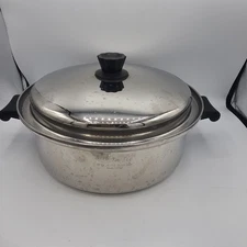 West Bend Silver Steel Dutch Oven 5 Qt Stainless Steel Cookware Pan USA W/ Lid 