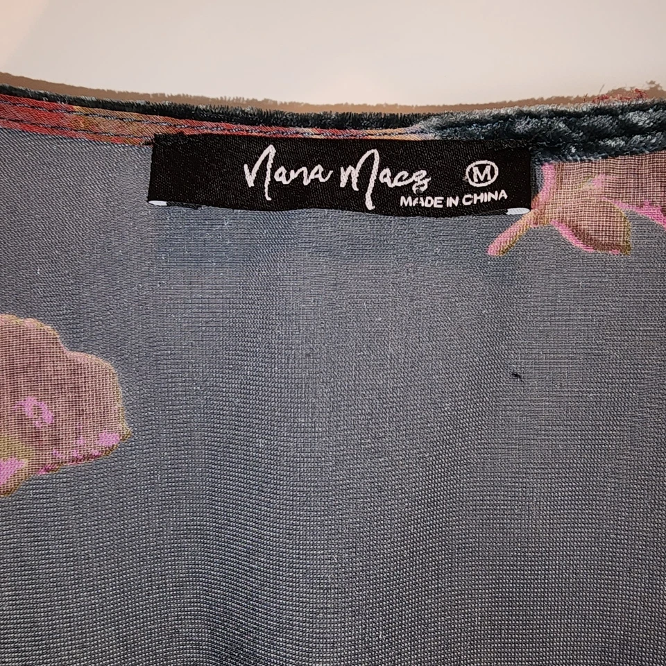 Romper Whimsigoth romance escuro floral veludo manga sino gravata frente boho médio - Imagem 3 de 4