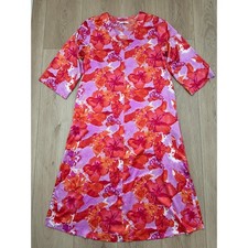 Natori Saks Fifth Ave M/L Satin Floral Nightgown Floral Hawaiian Orchid Red