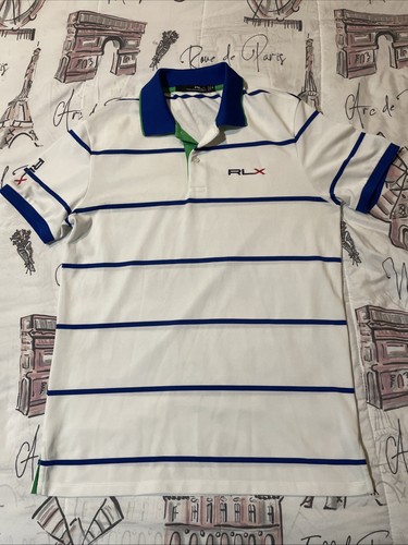 Polo Ralph Lauren RXL, weiß mit blauen Streifen, Golfshirt, Größe M