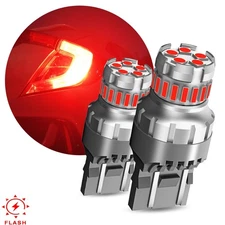 7443 T20 LED Red Strobe Flash Blinking Brake Stop Tail Parking Light Bulbs 2-20X