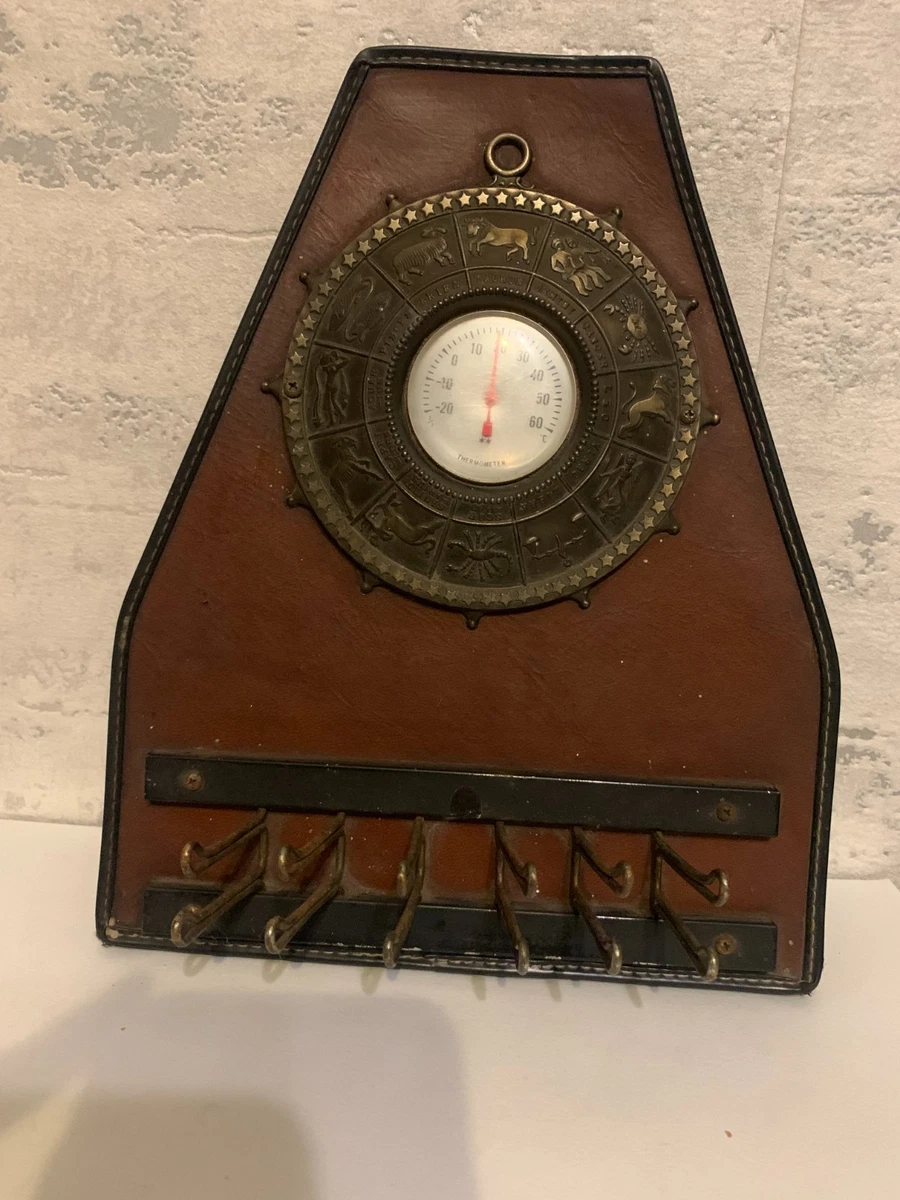 Porte-clés mural vintage souvenir sur bois avec thermomètre décor edelweiss - France