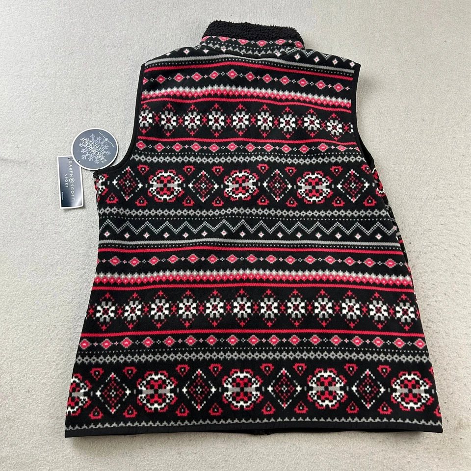 Karen Scott Vest Womens Medium Black Red Fleece Full Zip Pockets Jacket NWT - Image 4 of 4