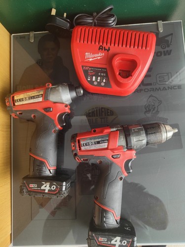 Milwaukee M12 FUEL drill + impact + charger + 2x 4ah batteries - Picture 2 of 2