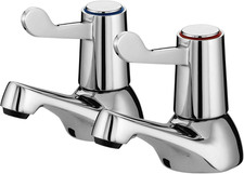 Pair of Modern Chrome Brass Basin Taps - Hot & Cold Lever Taps with Ceramic Cart
