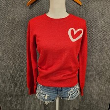 LOFT Petites Red Heart Crewneck Sweater Small Petite Long Sleeve Pullover