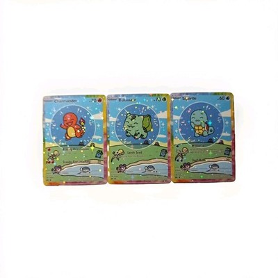 Set 3 Karten Fan Art Bubble Charmander Bulbasaur Squirtle Englisch