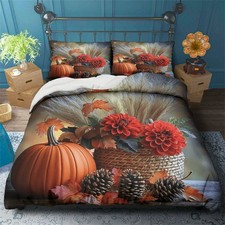 Image of Pumpkin Pinecone Flower Quilt Duvet Cover Pillowcases Single Double King Bedding