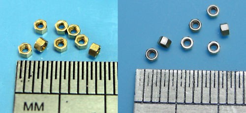 Miniatur Messing Sechskant offene volle Mutter x10 M0,6 M0,8 M1.0 M1.2 M1.4 M1.6 - Bild 4 von 7