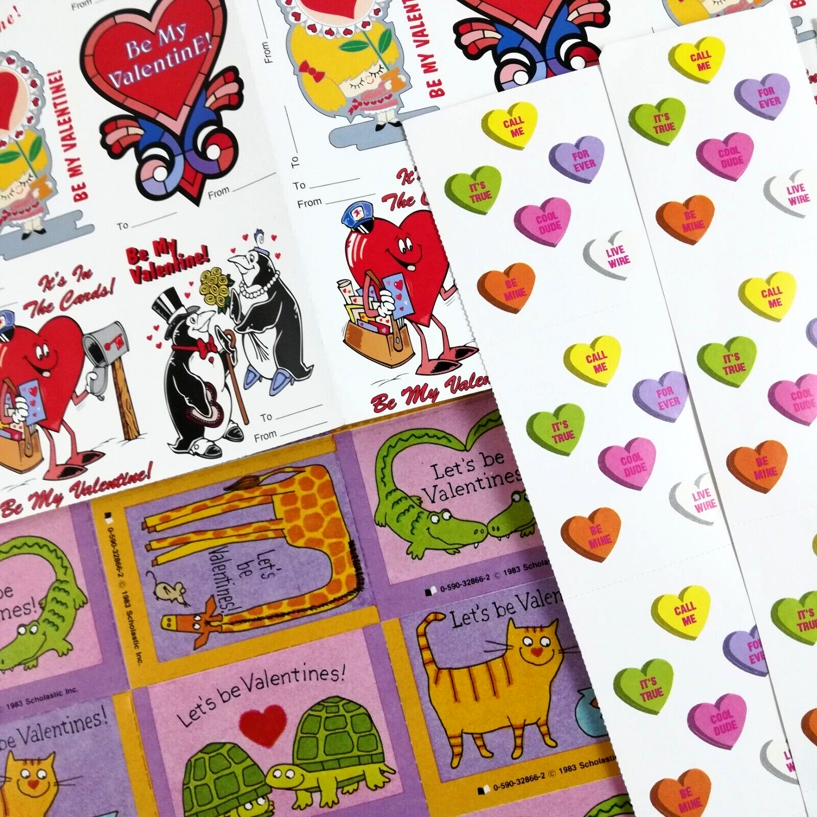 Vintage Valentine Stickers & Valentine Cards Scholastic 80s 90s (3 Pcs)