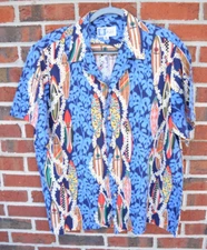 RJC Men's XL Hawaiian Shirt Surf Boards Malibu Waikiki Made In Hawaii USA