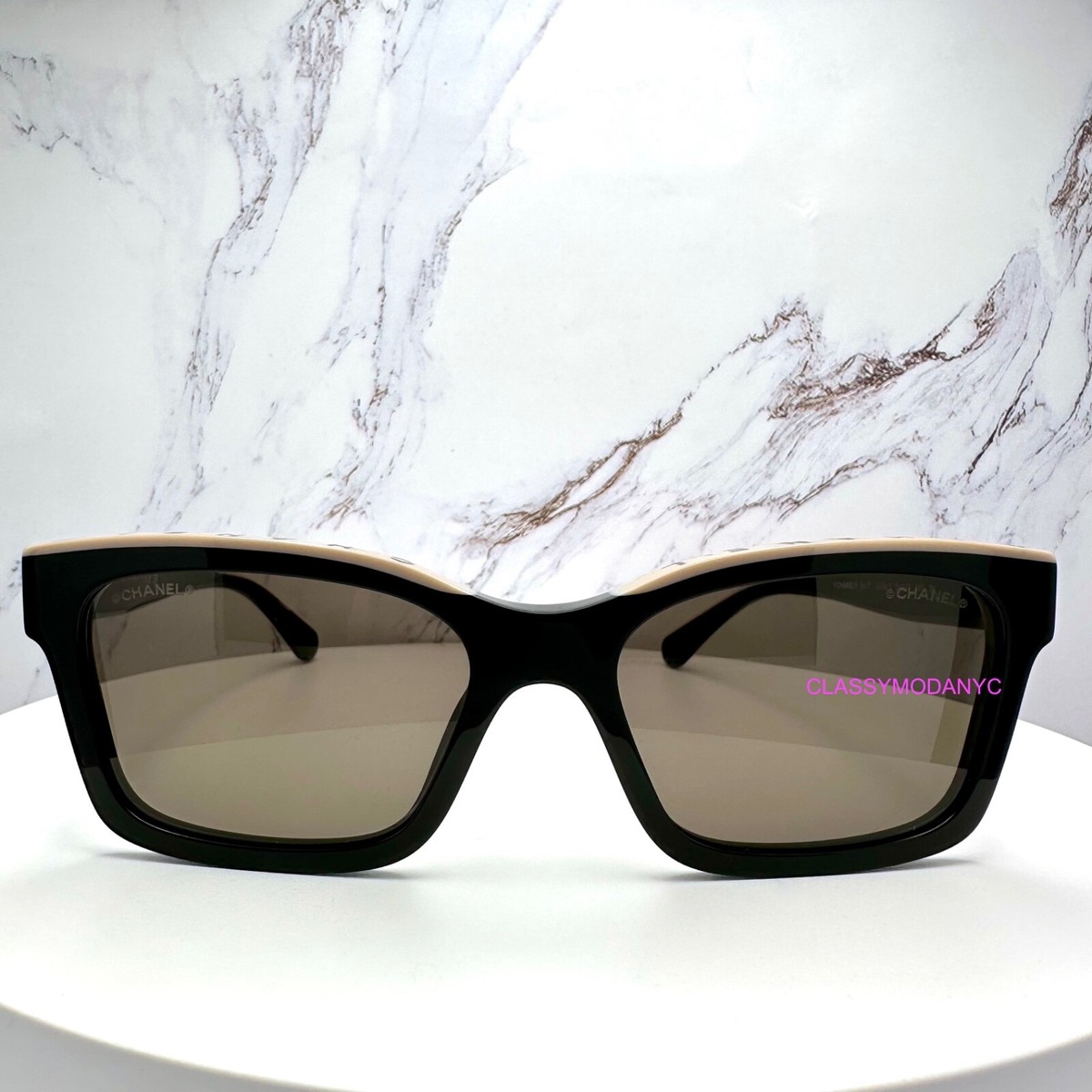 New CHANEL Sunglasses Black Gradient CC Logo On Top Frame Square