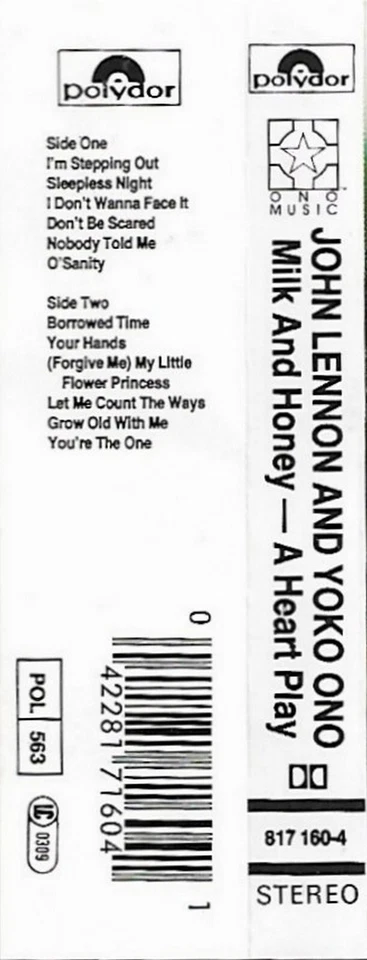 John Lennon & Yoko Ono Milk And Honey CASSETTE ALBUM ROCK POP Folk Rock reissue - Image 3 of 4