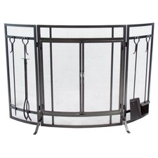 Curved 3 Panel Screen W Tools In Vintage Iron Fireplace Screen