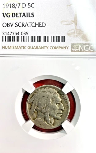 NGC-VG! 1918/7-D OVERDATE BUFFALO NICKEL