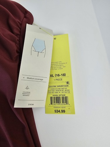 All In Motion Size XL 16-18 Double Strap Burgundy Racerback Swimsuit NWT - Picture 6 of 7