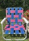 Vintage Sunbeam Aluminum Webbed Folding Beach / Lawn Chair Pink & Blue