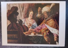 art postcard Jan LIEVENS Feast of Esther painting unposted