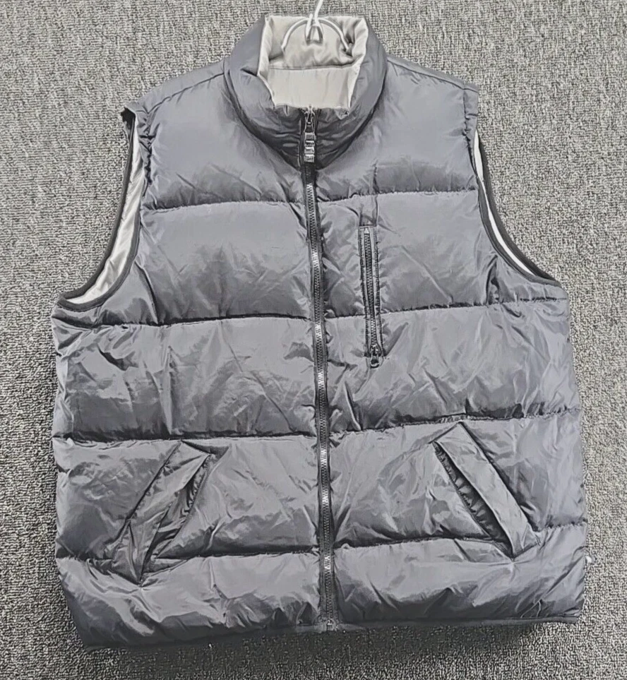Moose Creek Down Vest Mens XL Black Puffer Reversible Pockets Outdoors Gray Gorp