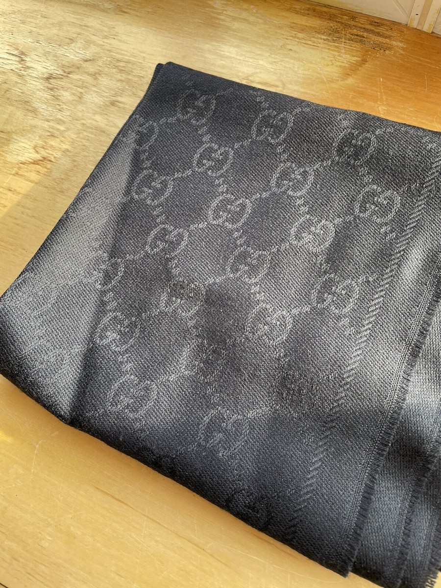 NWT!! $350 Gucci GG Jacquard Logo Wool Stencil Scarf Blue Sapphire