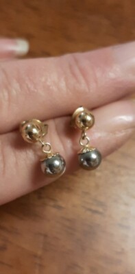 Vintage Ohrringe 18 Karat Gold Thiatian grau Silber Perlen Ohrhänger