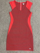 GUESS Women’s Medium Red Black Stripe Sleeveless Fitted Dress Above Knee Length