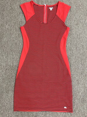 GUESS Women's Medium Red Black Stripe Sleeveless Fitted Dress Above Knee  Length | eBay