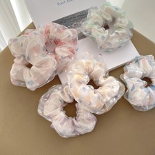 Women Printed Scrunchie Double Layer Mesh Elastic Hair Bands Hair Ties Ring   
