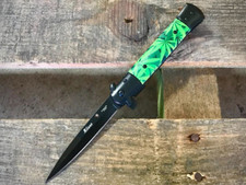 9" Green Leaf Spring Assisted Open Folding EDC Pocket Knife with Clip.hunting