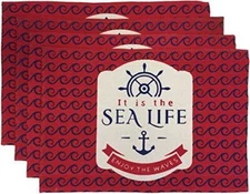 Set of 4, Nautical Anchor Wheel Design with It is The sea Life Enjoy The Waves T