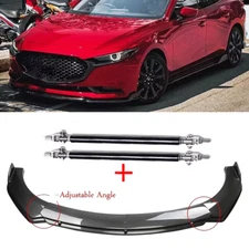 Carbon Fiber Style Front Bumper Lip Chin Spoiler For mazada 3 Body Kit Strut Rod