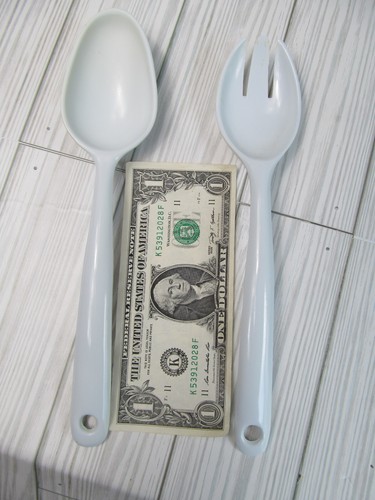 Melamin Küchenutensilien Löffel Gabel Spork Servieren Mischen weiß 9,5" Vintage U* - Bild 6 von 6