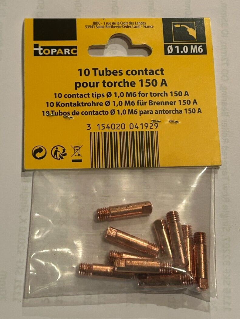 4155 GYS Toparc 10 Contact Tips Ø1.0 M6 for 150A Torch - 041929