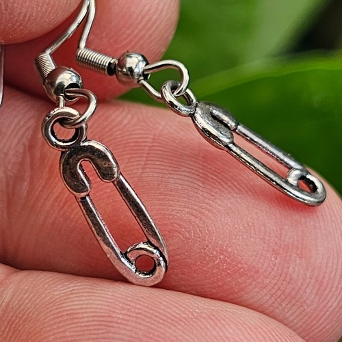 Safety Pin Earrings Pair Punk Emo Rock Steel Alternative Rebel Drop Dangle - Picture 21 of 24
