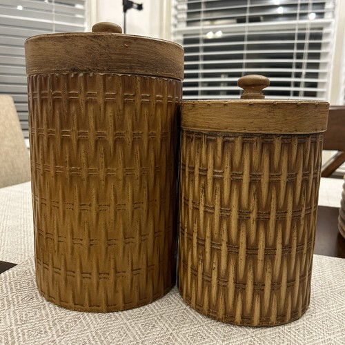 Hobby Lobby Metal Canisters With Rattan Pattern, Set Of 2. eBay