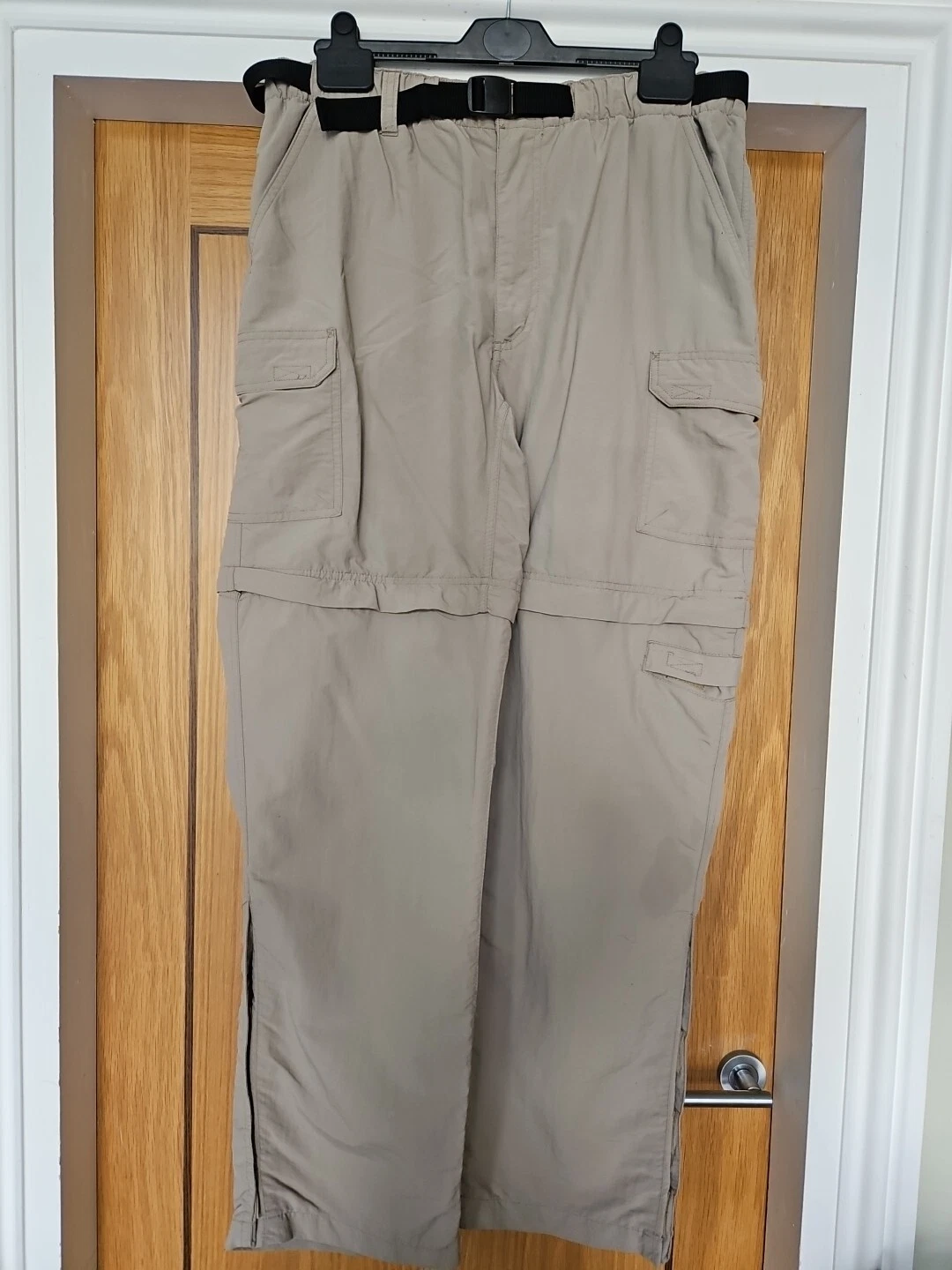 Royal Robbins Cargo Hiking Pants Unisex Sz L 32L Convertible Belted Tan