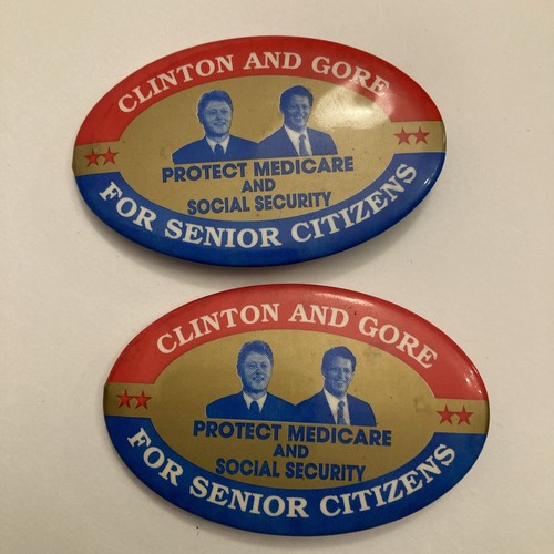 Clinton and Gore button Protect Medicare and Social Security 1.75 x 2.75 - Picture 6 of 7